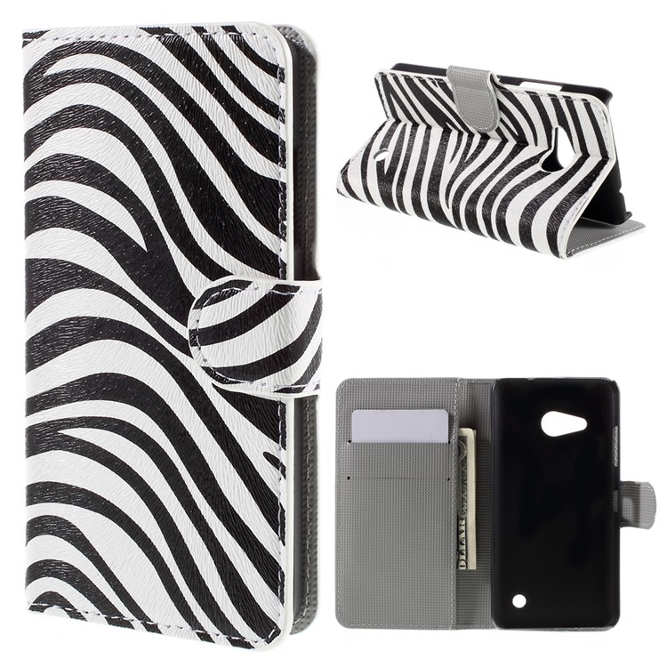 Flip PU Leather Stand Wallet Shell for Microsoft Lumia 550 - Zebra Stripes-1