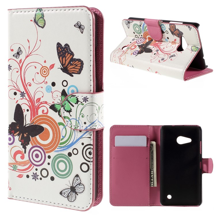 PU Leather Cover Case with Card Holder Stand for Microsoft Lumia 550 - Butterflies and Circles-1