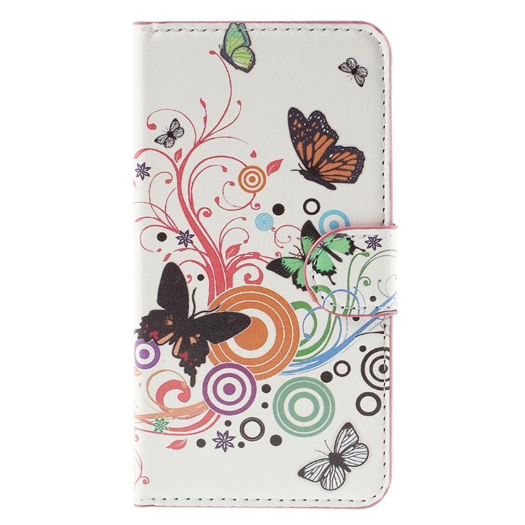 PU Leather Cover Case with Card Holder Stand for Microsoft Lumia 550 - Butterflies and Circles-3