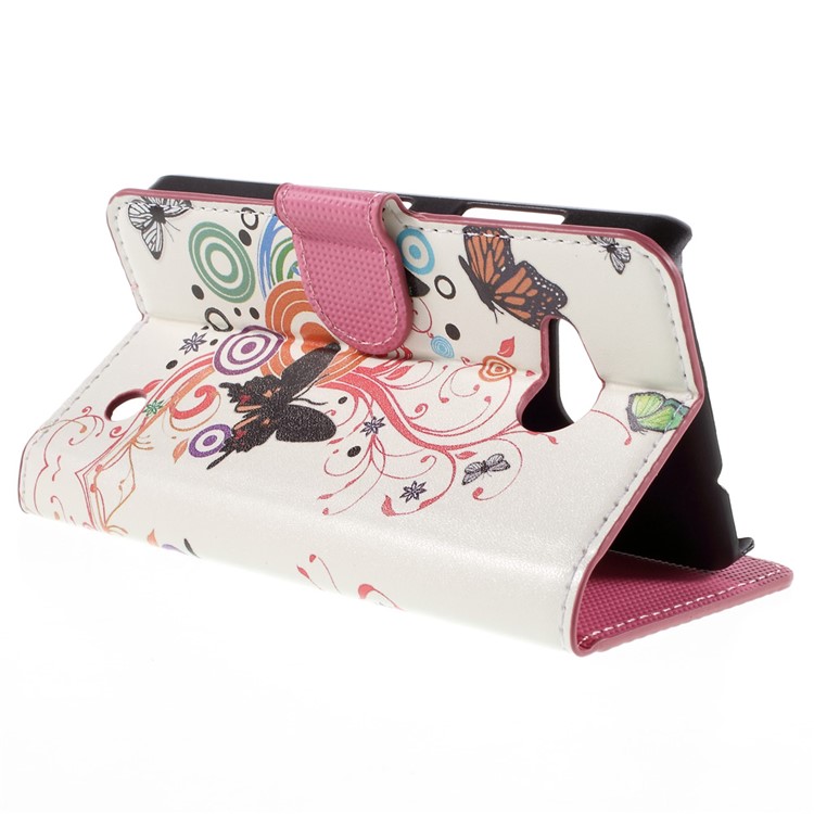 PU Leather Cover Case with Card Holder Stand for Microsoft Lumia 550 - Butterflies and Circles-5