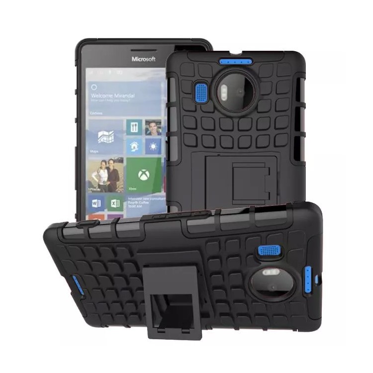 Hybrid PC + TPU Kickstand Phone Case for Microsoft Lumia 950 XL - Black-1