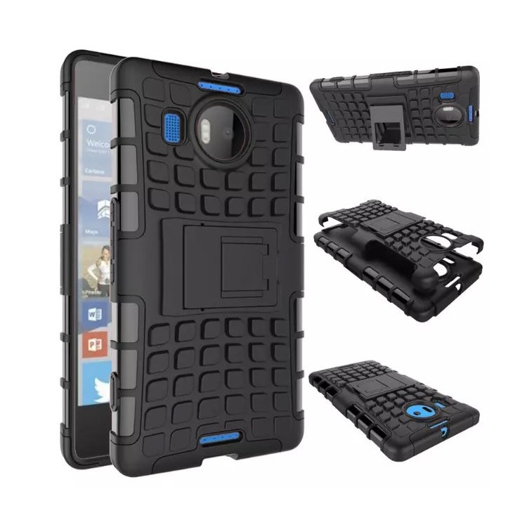 Hybrid PC + TPU Kickstand Phone Case for Microsoft Lumia 950 XL - Black-3