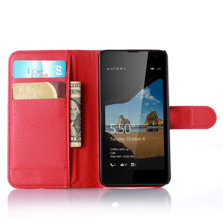 Litchi Skin Leather Wallet Case Cover for Microsoft Lumia 550 - Red-3