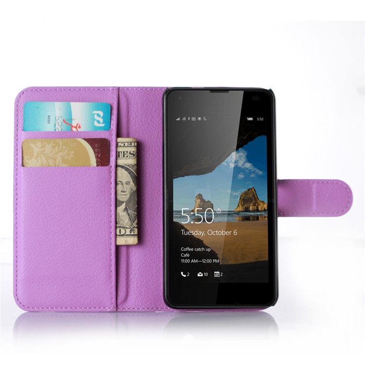 Litchi Skin Leather Wallet Cover for Microsoft Lumia 550 - Purple-3