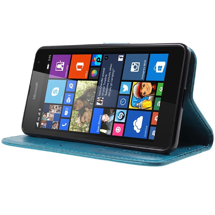 Butterfly Leather Phone Cover for Microsoft Lumia 535 / Dual Sim - Blue-3