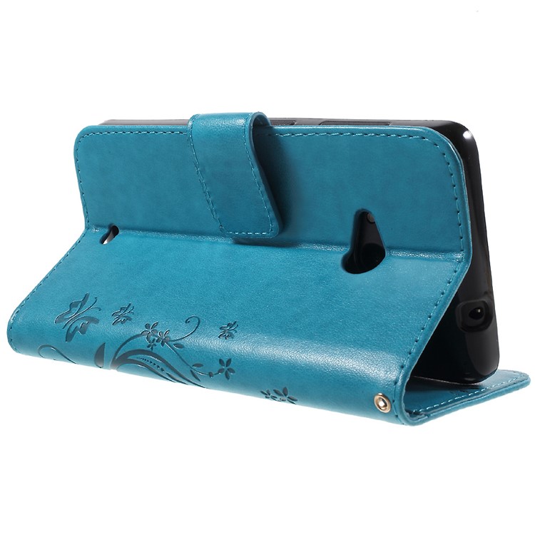 Butterfly Leather Phone Cover for Microsoft Lumia 535 / Dual Sim - Blue-4