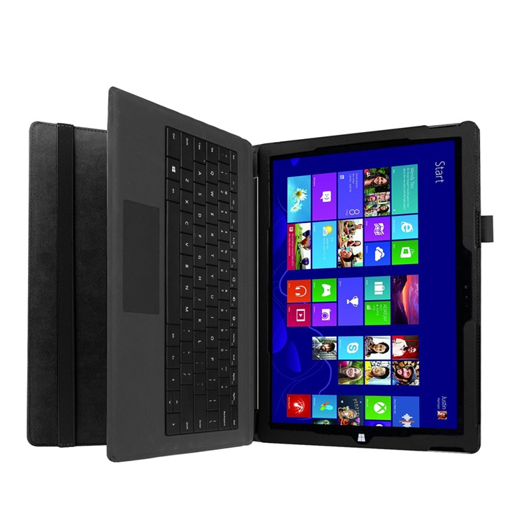 Lychee Folio Leather Case for Microsoft Surface Pro 4 with Stand - Black-4