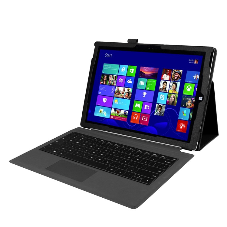 Lychee Folio Leather Case for Microsoft Surface Pro 4 with Stand - Black-5