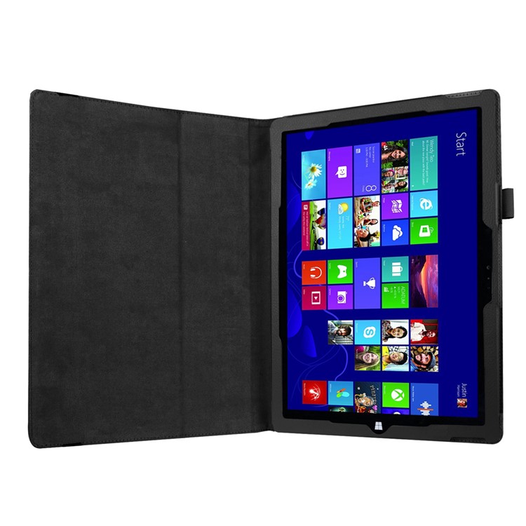 Lychee Folio Leather Case for Microsoft Surface Pro 4 with Stand - Black-7