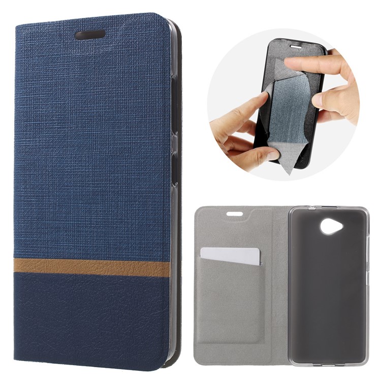 Contrast Color Steel Sheet Leather Case Stand for Microsoft Lumia 650 - Blue-1