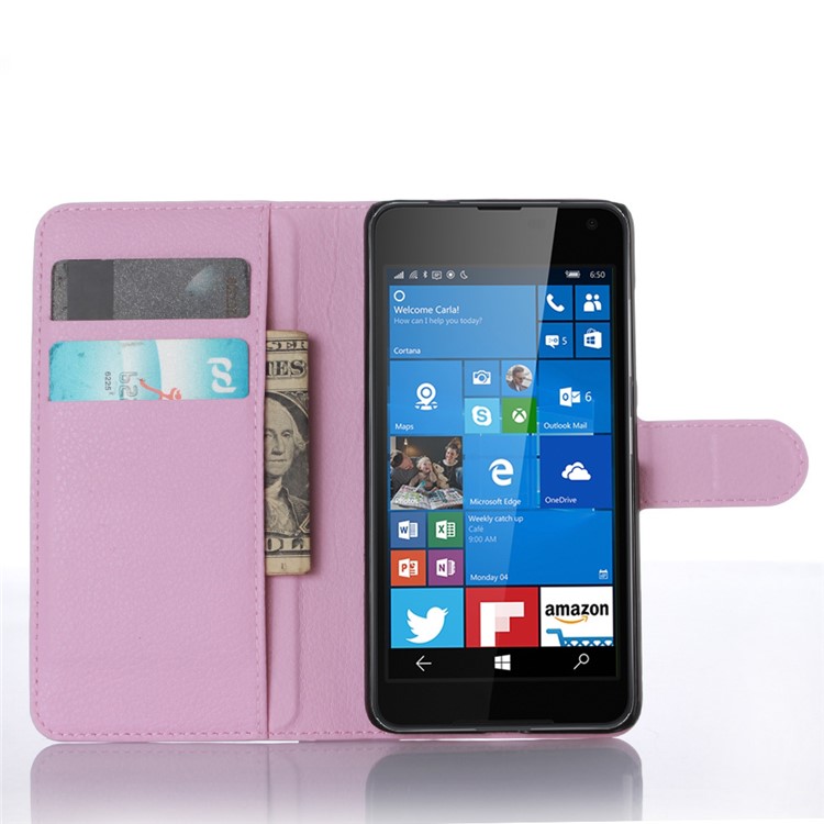 Litchi Texture Leather Phone Cover for Microsoft Lumia 650 - Pink-3