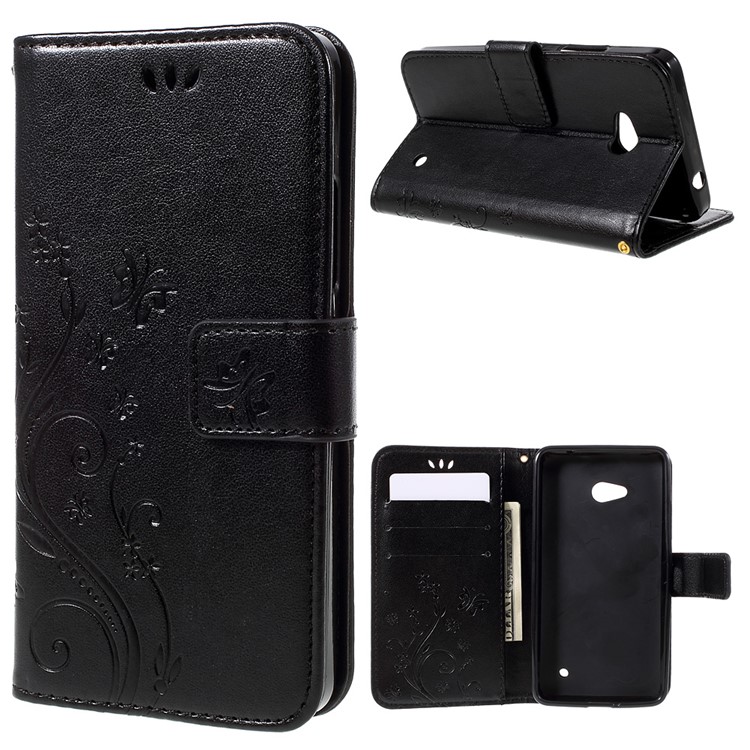 Butterfly Leather Wallet Case for Microsoft Lumia 640 LTE / Dual Sim - Black-1