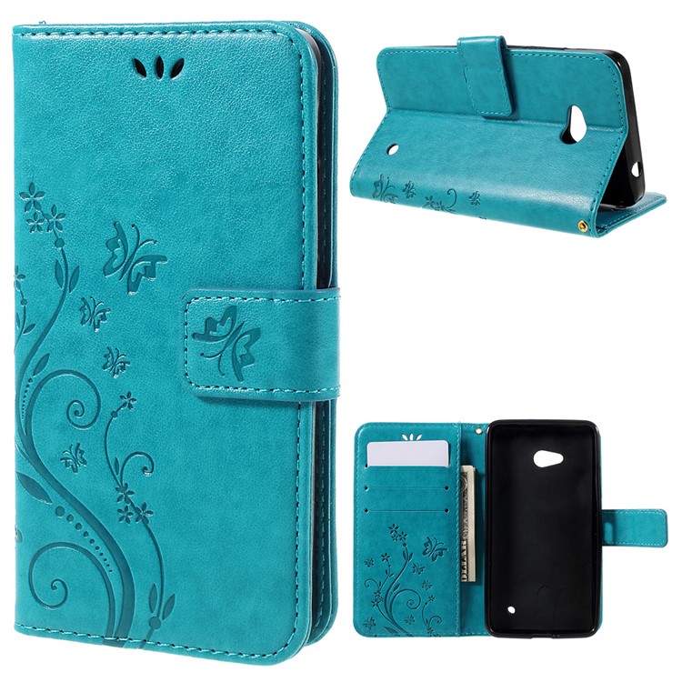 Butterfly Leather Card Holder Case for Microsoft Lumia 640 LTE / Dual Sim - Blue