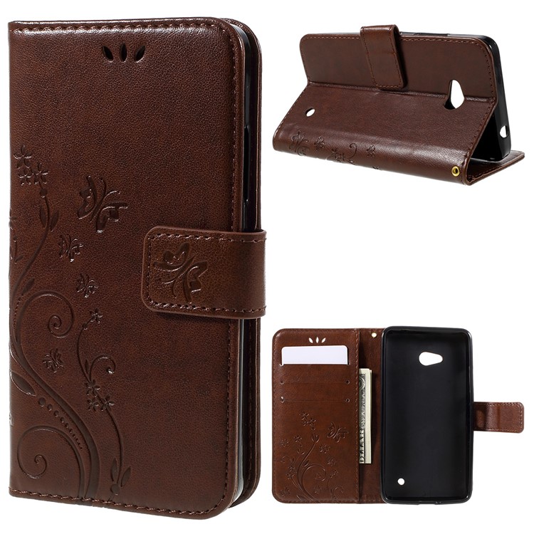 Butterfly Leather Wallet Shell for Microsoft Lumia 640 LTE / Dual Sim - Brown-1