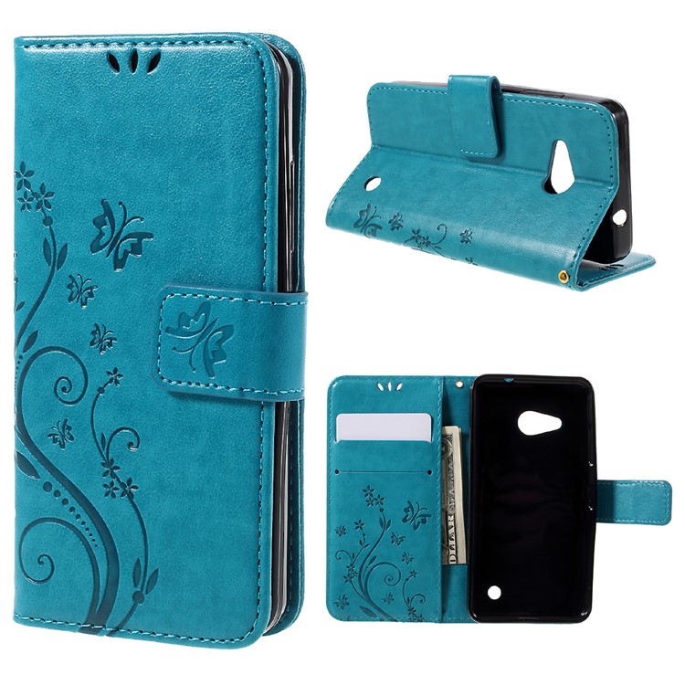 Butterfly Leather Card Holder Case for Microsoft Lumia 550 - Blue-1