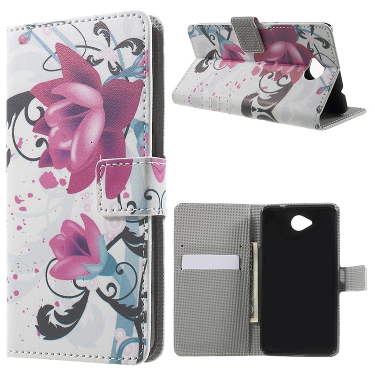 Card Slot Ledertasche für Microsoft Lumia 650 mit Standfuß - lila Blume-1