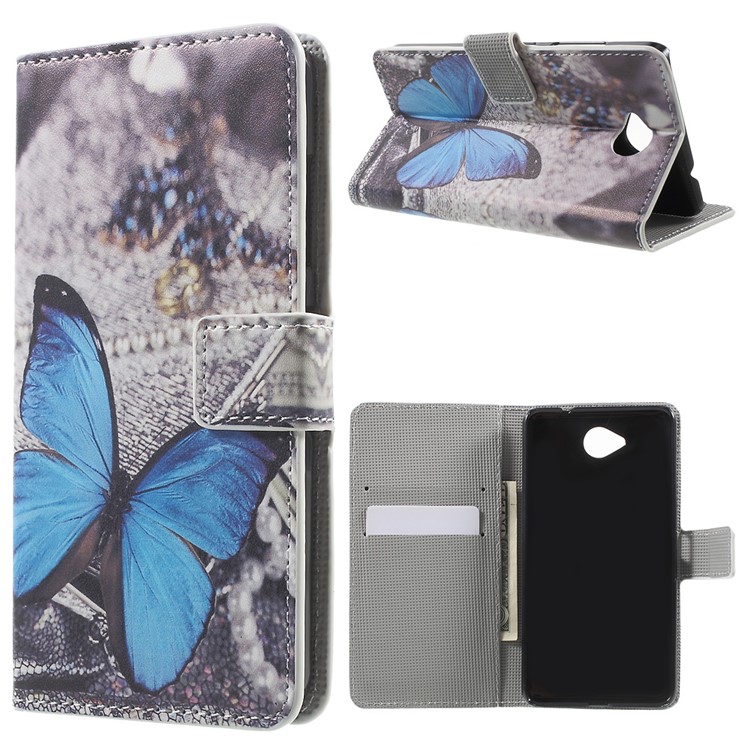 Wallet Leather Case for Microsoft Lumia 650 with Stand - Blue Butterfly-1