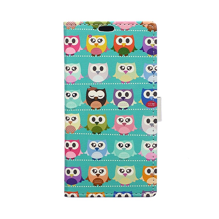 Wallet Leather Flip Case for Microsoft Lumia 650 - Mini Owls Cyan Background-1