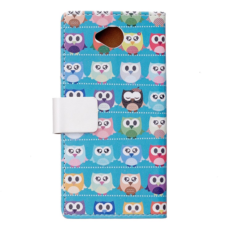Wallet Leather Flip Case for Microsoft Lumia 650 - Mini Owls Cyan Background-2