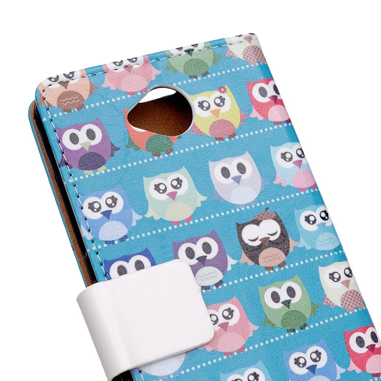 Wallet Leather Flip Case for Microsoft Lumia 650 - Mini Owls Cyan Background-4