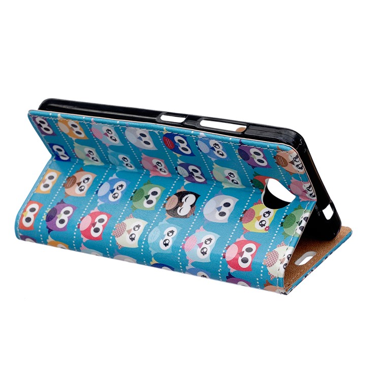 Wallet Leather Flip Case for Microsoft Lumia 650 - Mini Owls Cyan Background-6
