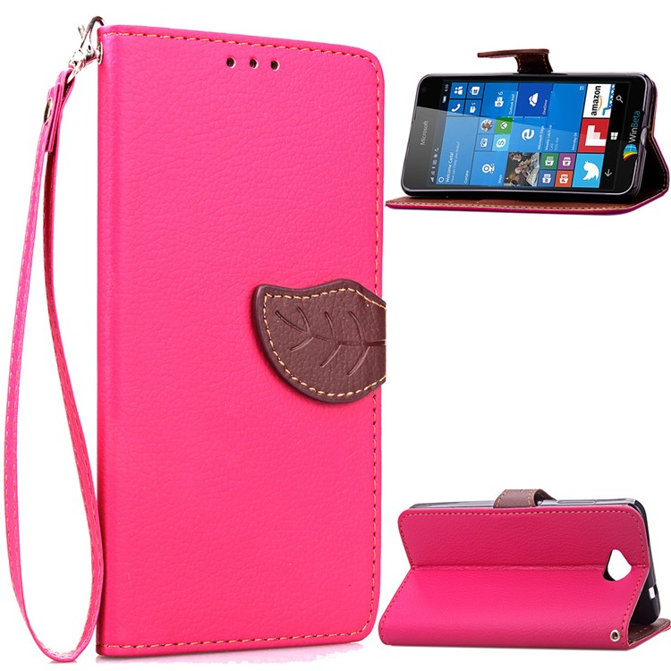 Leaf Shape Magnetic Flap PU Leather Wallet Case for Microsoft Lumia 650 / Dual - Rose-1
