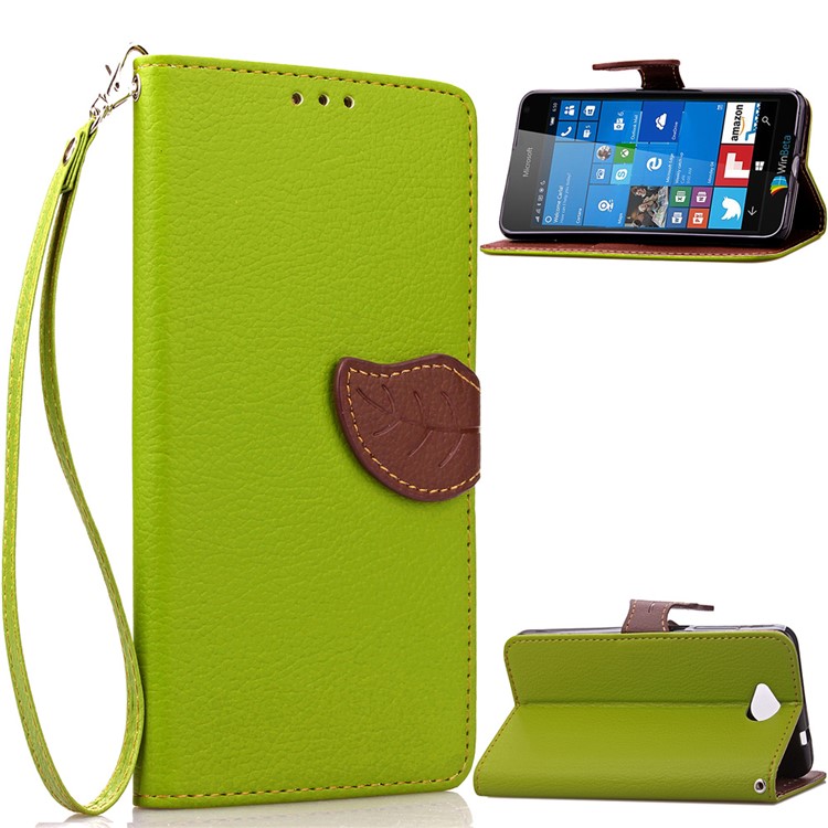 Leaf Shape Magnetic Flap Leather Card Holder Case for Microsoft Lumia 650 / Dual - Green-1