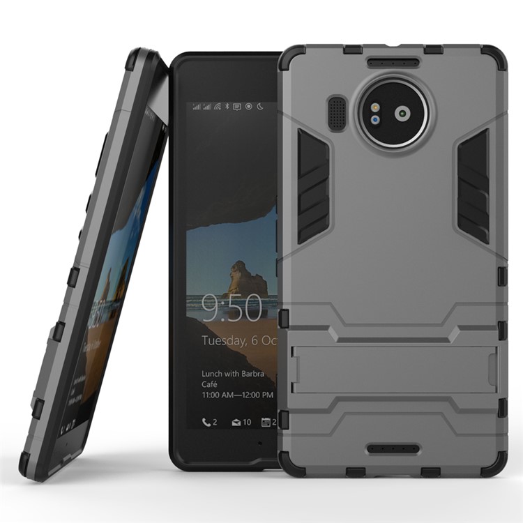 Solid PC + TPU Hybrid Shell Case with Kickstand for Microsoft Lumia 950 XL - Grey-2