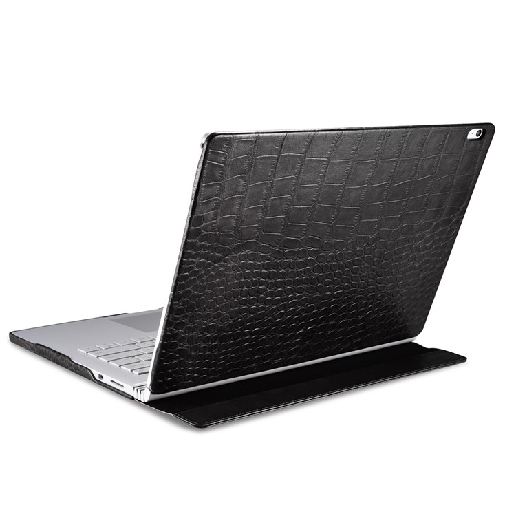 ICARER Deluxe Crocodile Texture Genuine Leather Cover Case for Microsoft Surface Book - Black-13