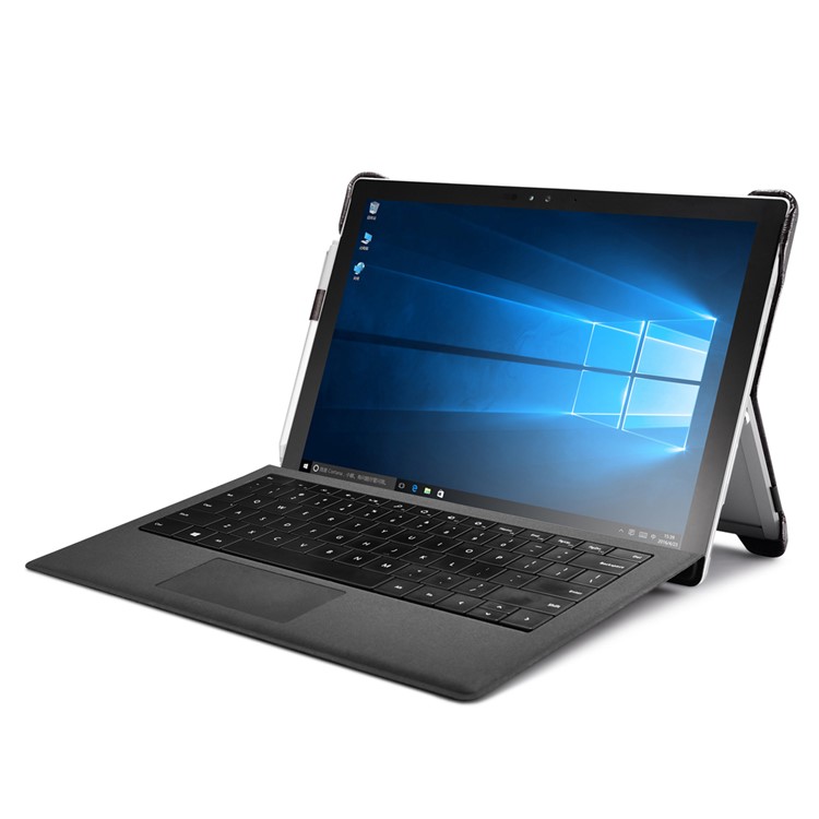 ICARER for Microsoft Surface Pro 4 Genuine Leather Coated PC Hard Kickstand Case - Black Crocodile Texture-13