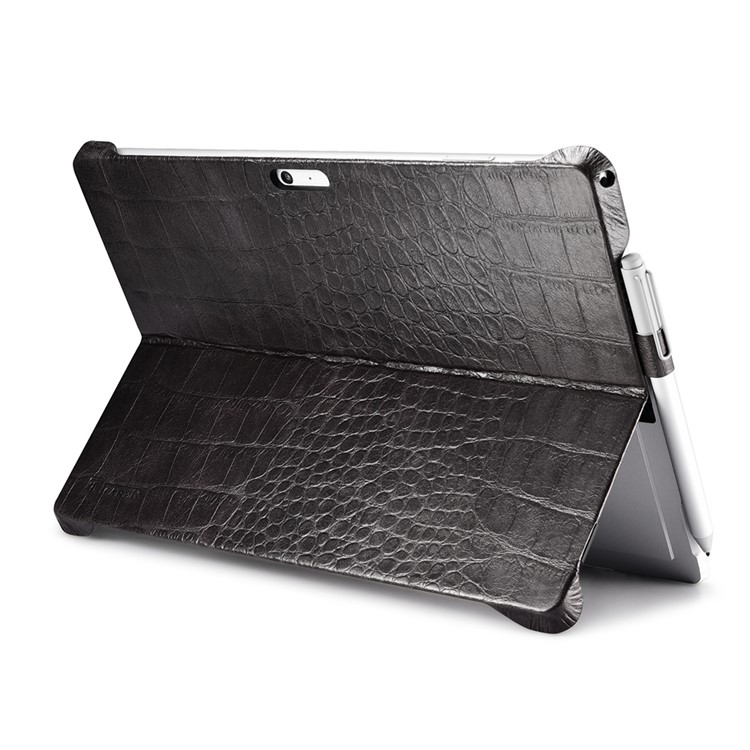 ICARER for Microsoft Surface Pro 4 Genuine Leather Coated PC Hard Kickstand Case - Black Crocodile Texture-14