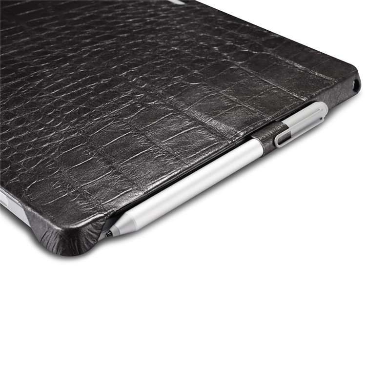 ICARER for Microsoft Surface Pro 4 Genuine Leather Coated PC Hard Kickstand Case - Black Crocodile Texture-4