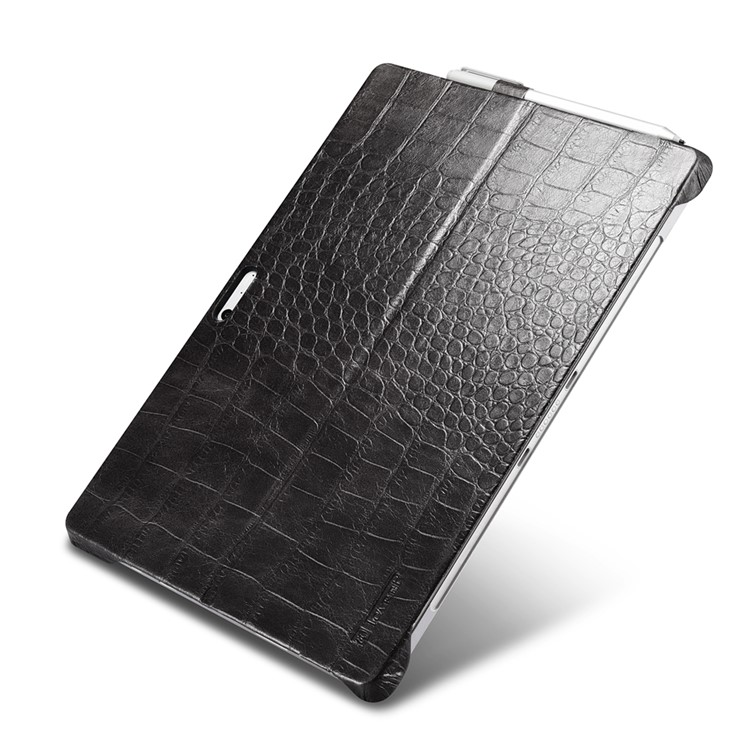 ICARER for Microsoft Surface Pro 4 Genuine Leather Coated PC Hard Kickstand Case - Black Crocodile Texture-9