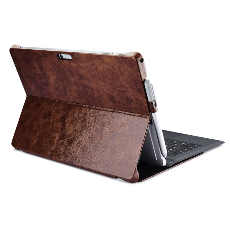 ICARER Oil Wax Genuine Leather Cover Case Stand for Microsoft Surface Pro 4 - Coffee-10