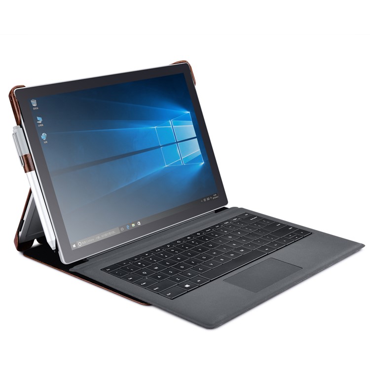 ICARER Oil Wax Genuine Leather Cover Case Stand for Microsoft Surface Pro 4 - Coffee-11