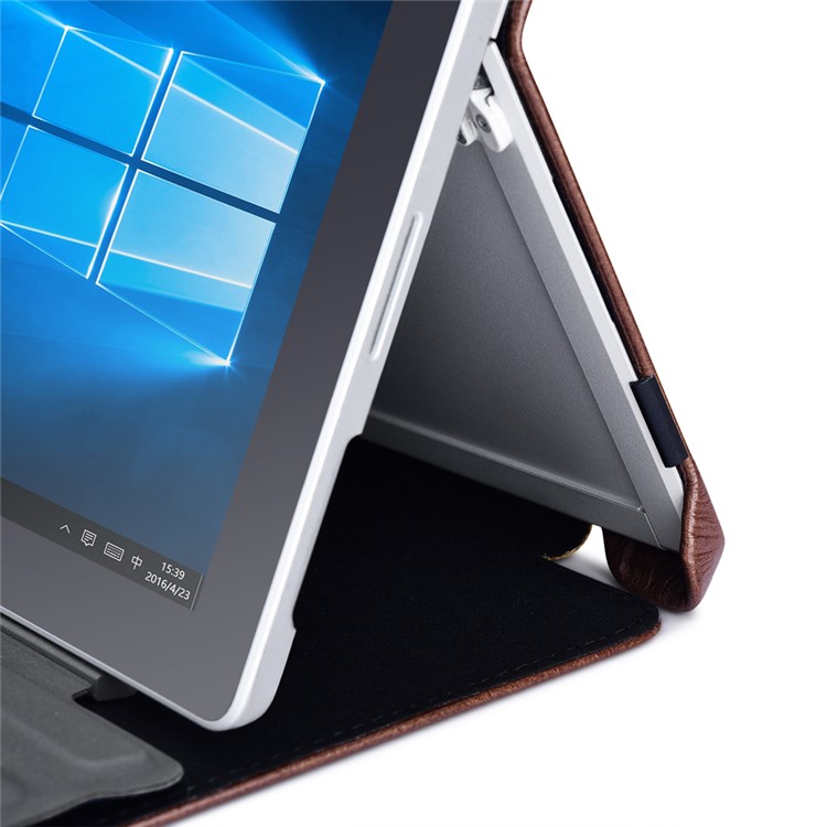 ICARER Oil Wax Genuine Leather Cover Case Stand for Microsoft Surface Pro 4 - Coffee-3