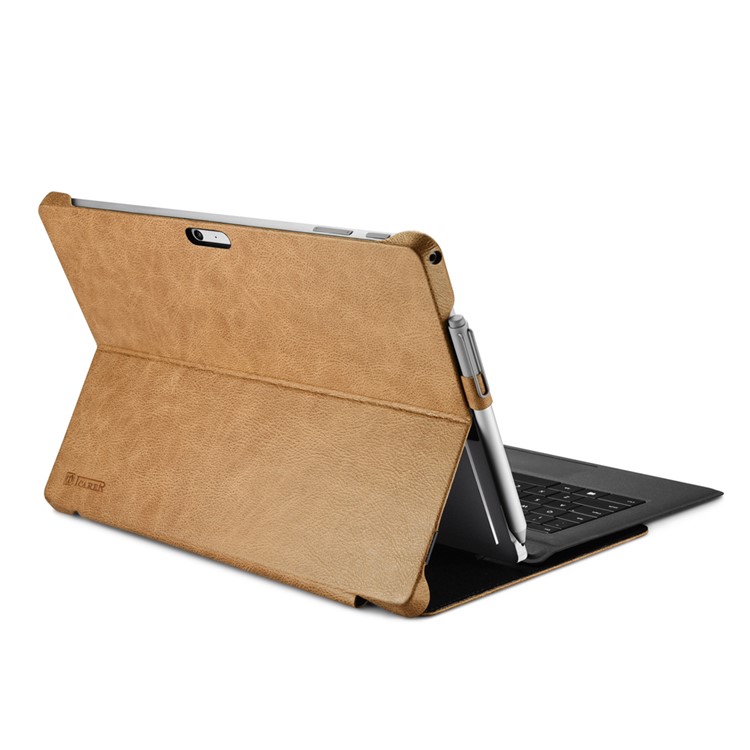 ICARER Litchi-like Texture Flip Genuine Leather Case Stand for Microsoft Surface Pro 4 - Khaki-10