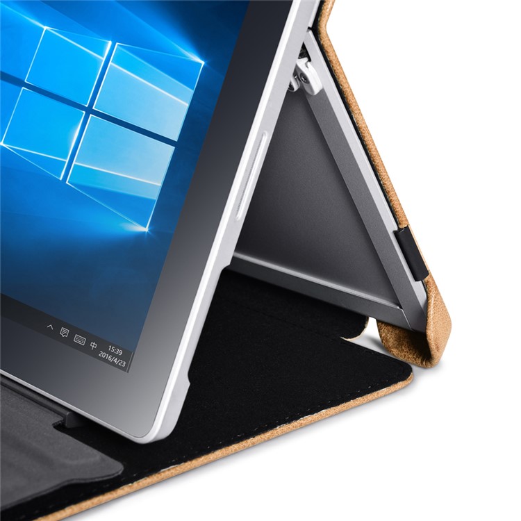 ICARER Litchi-like Texture Flip Genuine Leather Case Stand for Microsoft Surface Pro 4 - Khaki-11