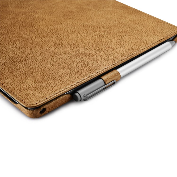 ICARER Litchi-like Texture Flip Genuine Leather Case Stand for Microsoft Surface Pro 4 - Khaki-13