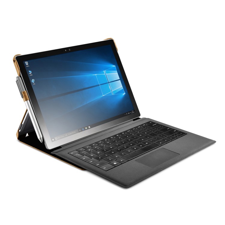 ICARER Litchi-like Texture Flip Genuine Leather Case Stand for Microsoft Surface Pro 4 - Khaki-9