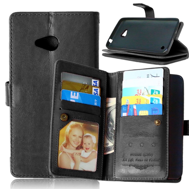 For Microsoft Lumia 640 Dual Sim / 640 LTE Dual Crazy Horse 9 Card Slots Leather Wallet Case - Black-1