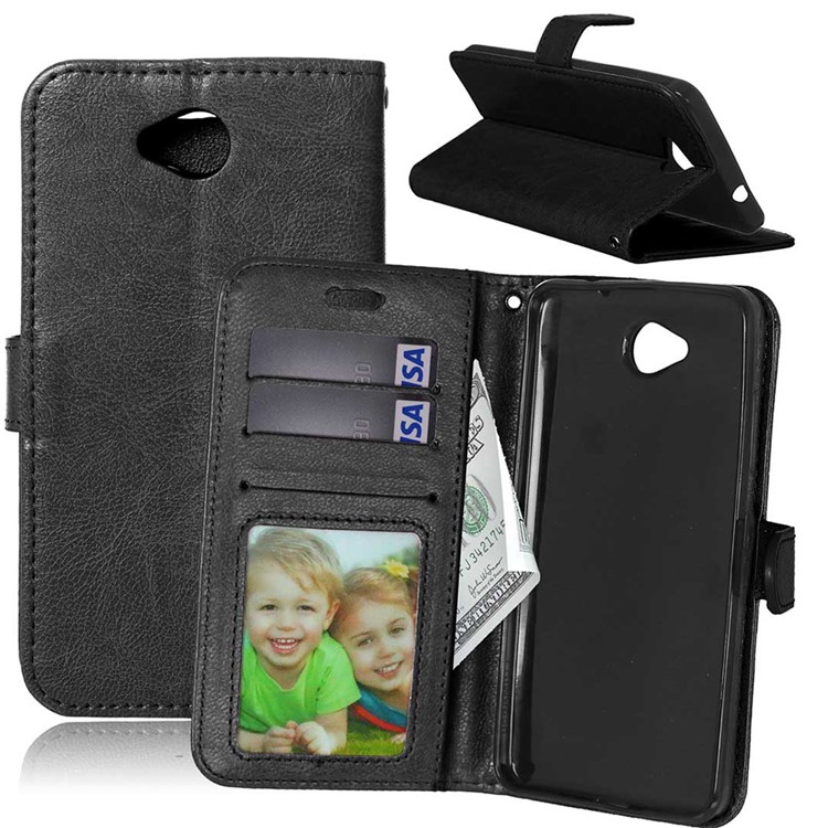 3 Card Slots Leather Flip Stand Phone Case for Microsoft Lumia 650 / Dual SIM - Black-1