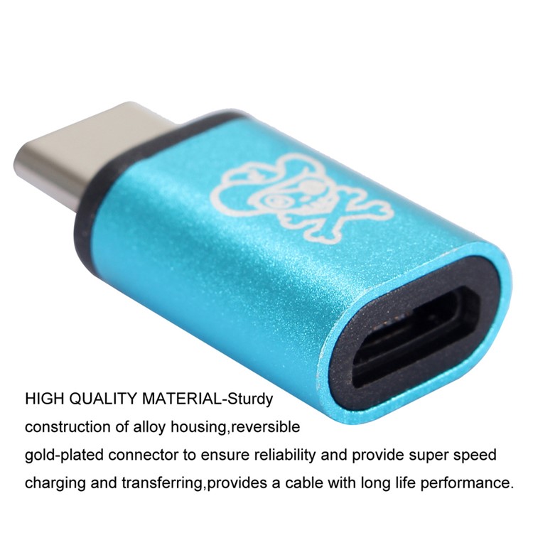 HAT PRINCE HC-1 Aluminum Alloy Micro USB Female to USB Type-C Male Converter Adapter - Blue-1