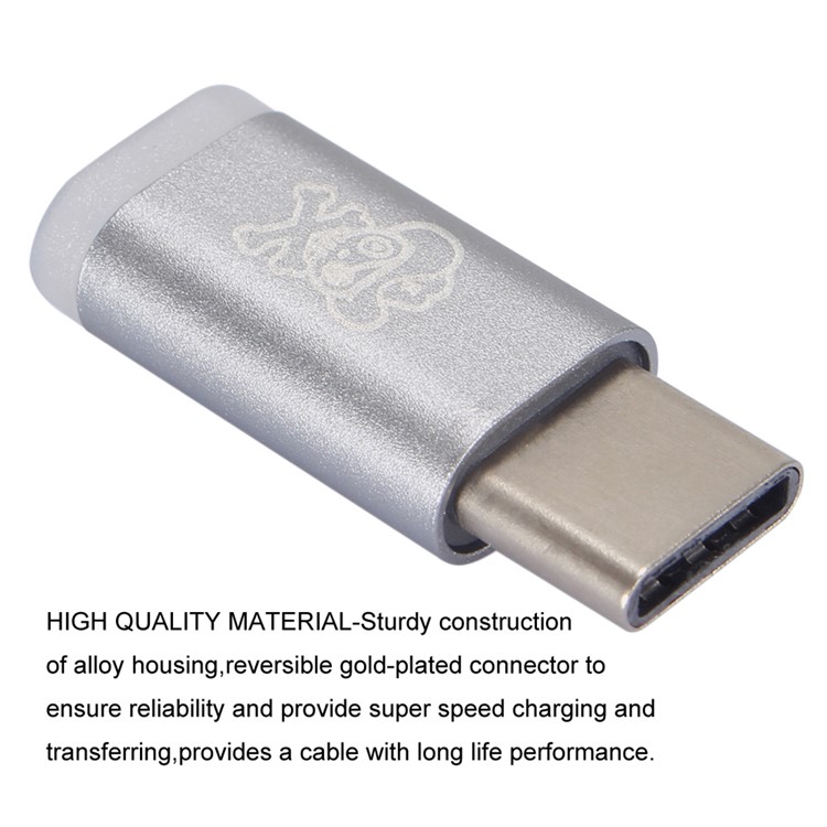 HAT PRINCE HC-2 Aluminum Alloy Micro USB Female to USB3.1 Type-C Male Adapter - Silver Color-2