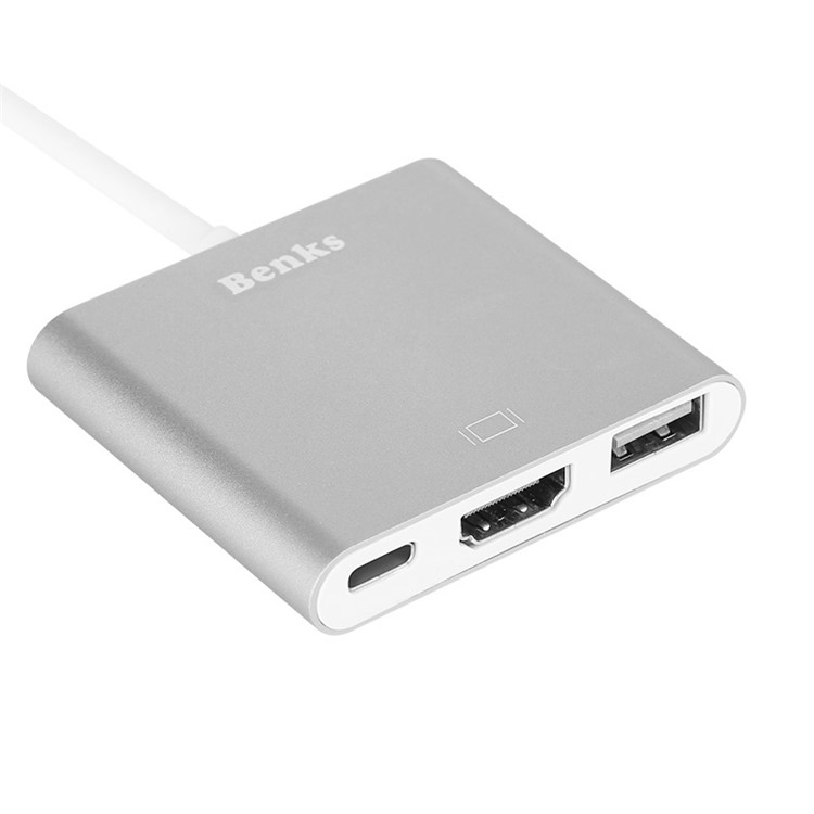 BENKS USB Type-C to HDMI & USB3.0 OTG & Female Charger Adapter for New MacBook Pro Etc - Silver-3