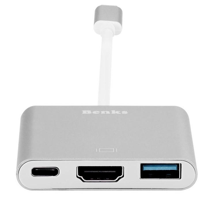 BENKS USB Type-C to HDMI & USB3.0 OTG & Female Charger Adapter for New MacBook Pro Etc - Silver-4