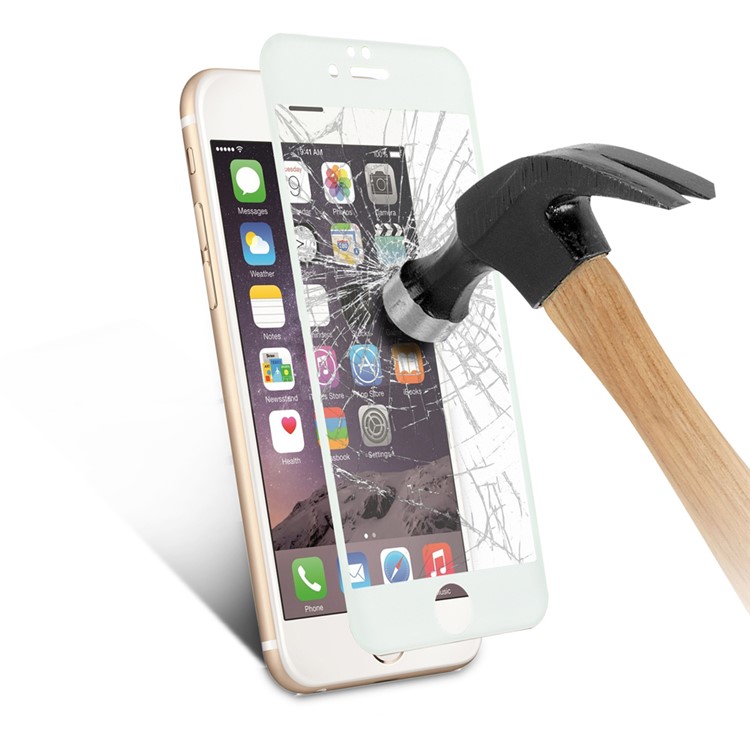 For iPhone 6 6s Glitter Powder Carbon Fiber Tempered Glass Screen Protector 0.3mm Full Coverage - White-7