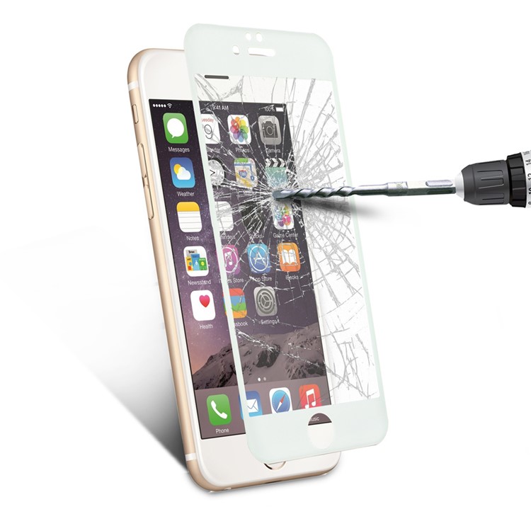 For iPhone 6 6s Glitter Powder Carbon Fiber Tempered Glass Screen Protector 0.3mm Full Coverage - White-8