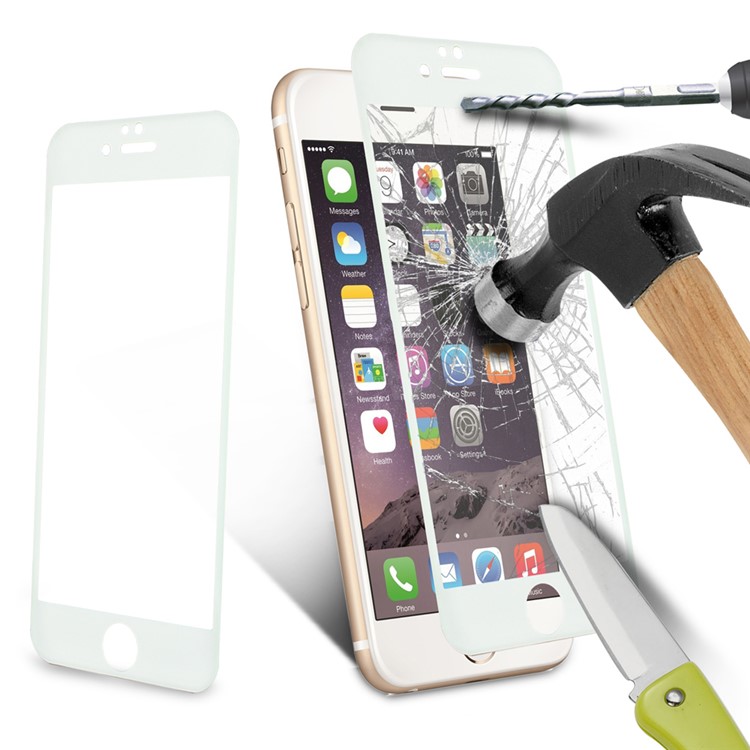 For iPhone 6 6s Glitter Powder Carbon Fiber Tempered Glass Screen Protector 0.3mm Full Coverage - White-9