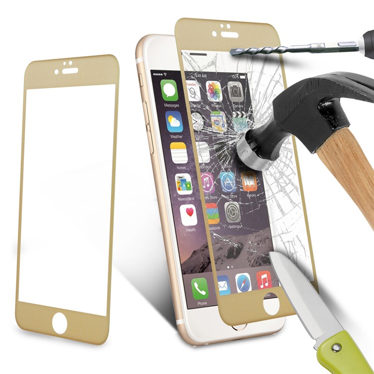 For iPhone 6 6s 4.7 Glitter Powder 3D Curved Edge Carbon Fiber Tempered Glass Screen Film - Gold-9